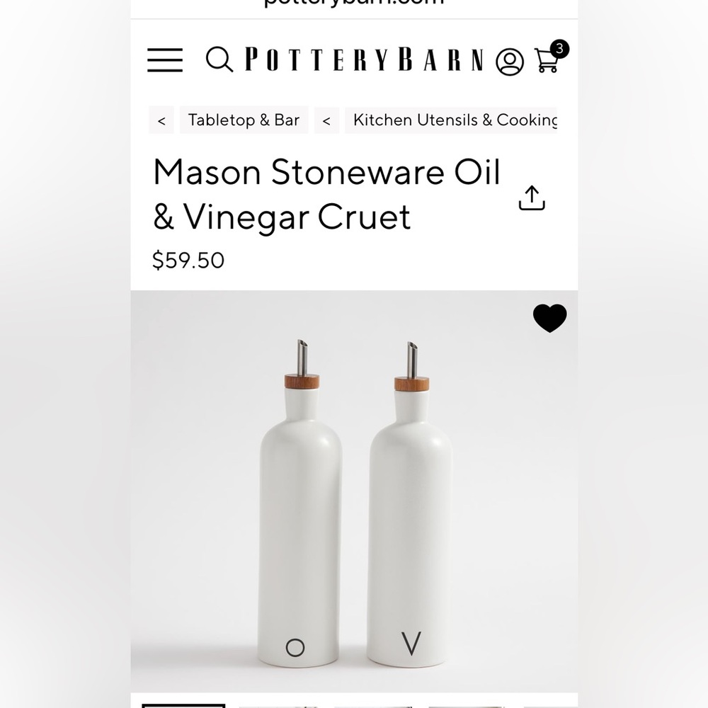 Pottery Barn Mason Stoneware Oil & Vinegar Cruet Set